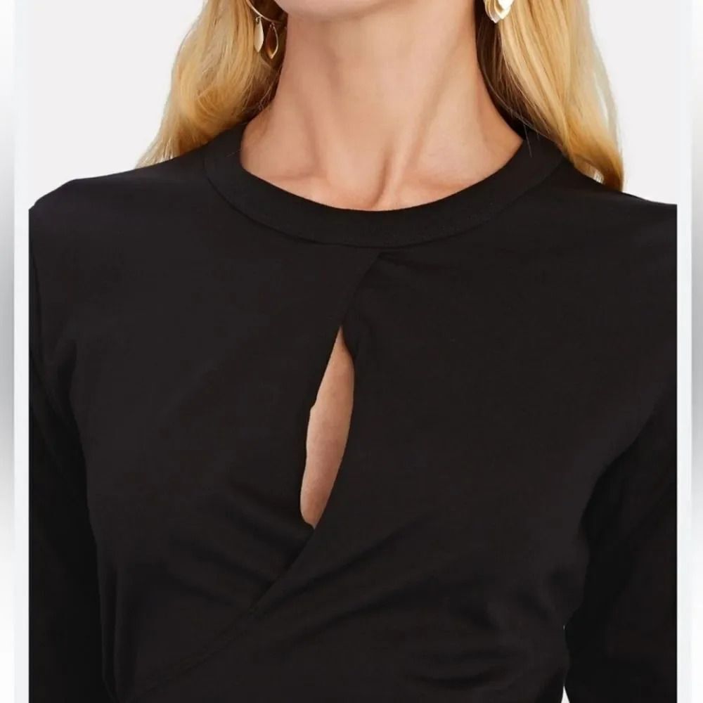 A.L.C. Jordan Keyhole Faux Wrap Black Cotton Long Sleeve Top Size XS - Picture 2 of 7